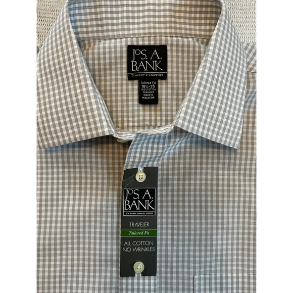 NWT JOS A BANK Traveler Collection Tailored Fit Dress Shirt Mens 16.5 35 LT Grey - Picture 2 of 6